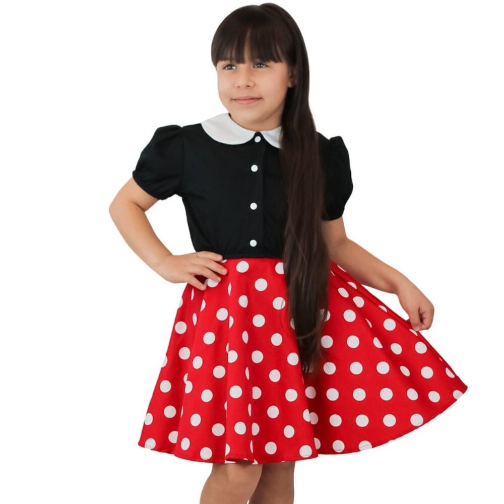 Girl's Red and White Polka Dot Dress / Minnie Inspired Dress (Large Polkadot)